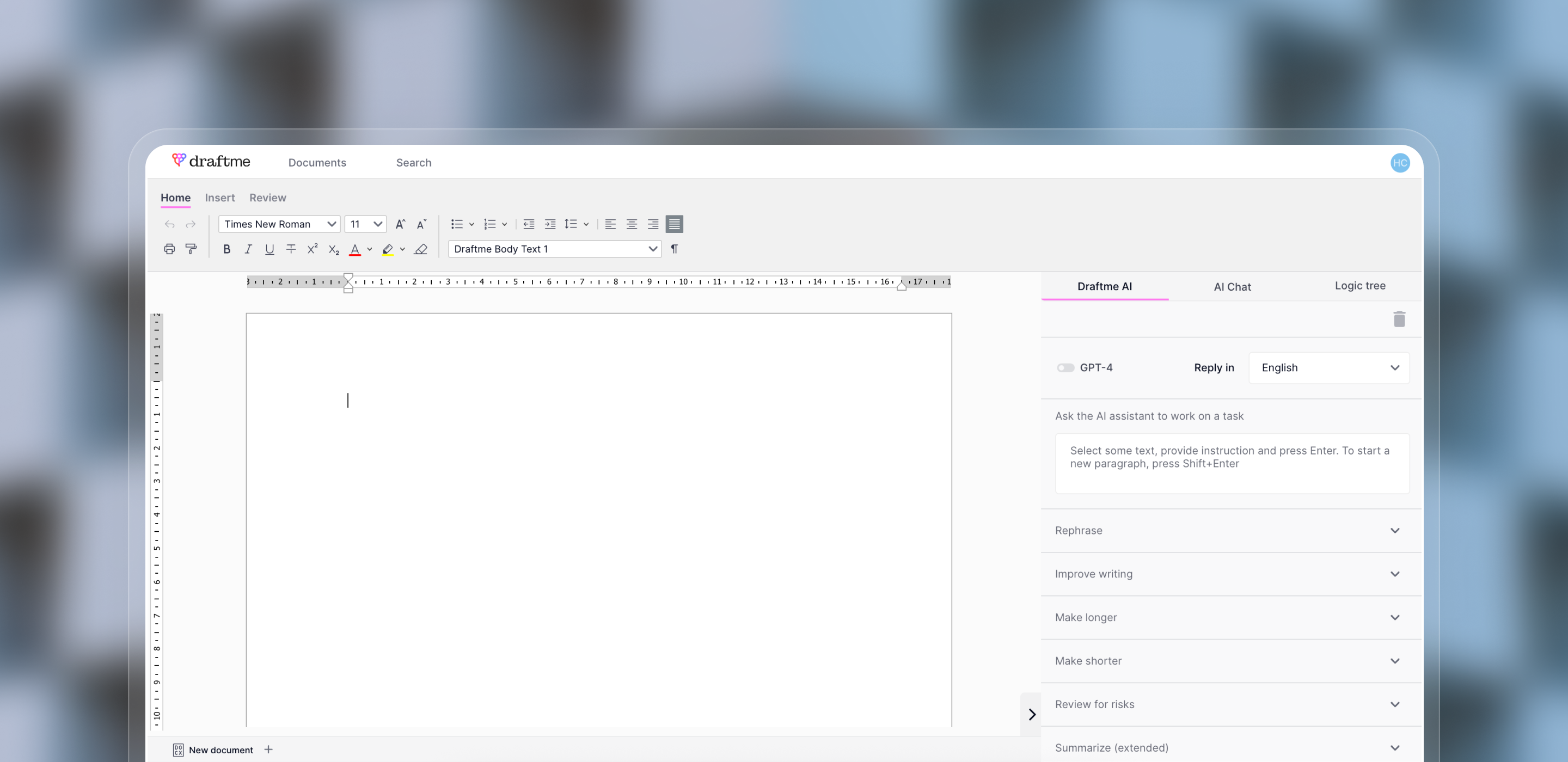 draftme document editing application with AI assistant